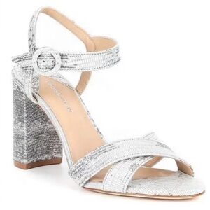 Antonio Melani Geena Silver Snake Print Leather Ankle Strap Heels Size 9